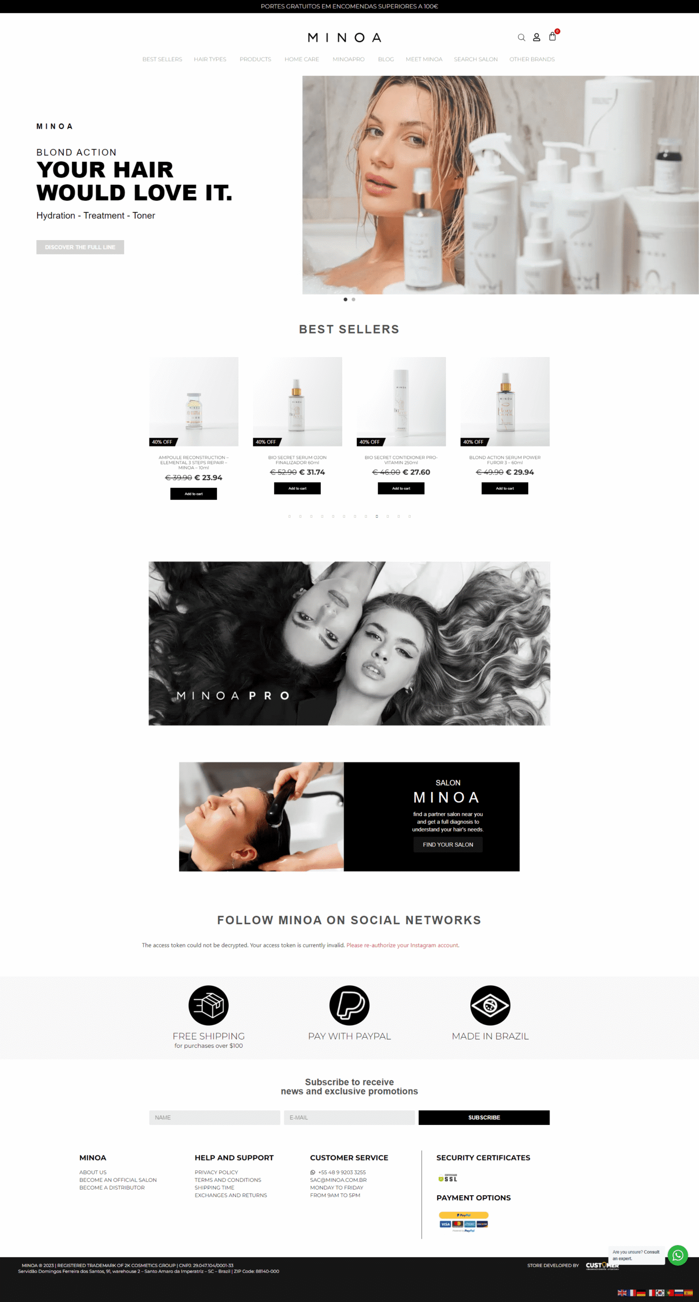 Minoa Loja Internacional website screenshot