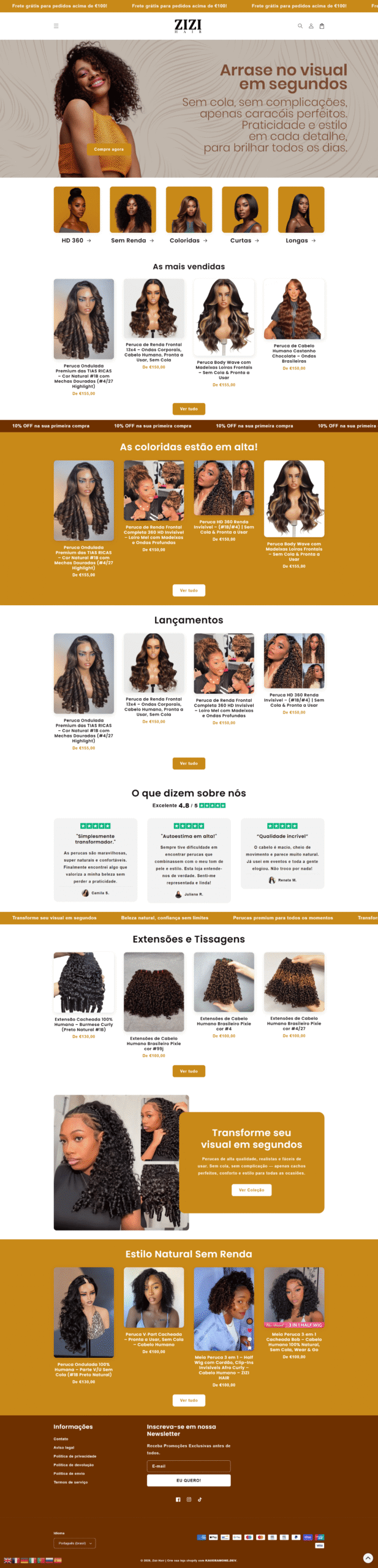 Zizi Hair website screenshot