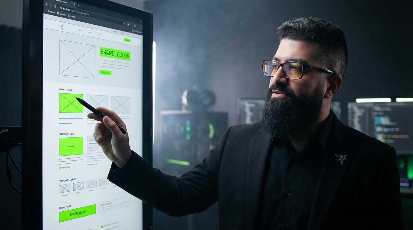 Website wireframes and interface sketches on a desk